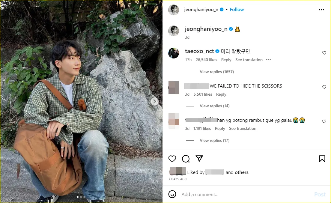 Taeyong NCT mengomentari unggahan Jeonghan SEVENTEEN