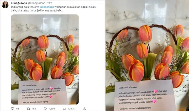 Erina Gudono Pamer Bunga Tulip Pemberian Kaesang, Ada Bagian yang Disensor di Isi Kartu Ucapan