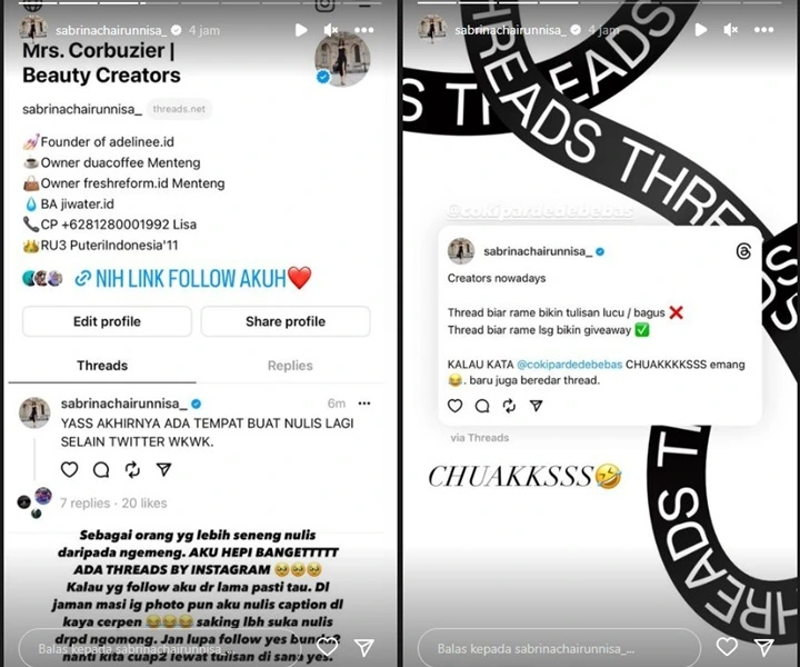 Happy Ada Aplikasi Thread, Sabrina Chairunnisa Sentil Creator yang Langsung Bikin Giveaway Happy Ada Aplikasi Thread, Sabrina Chairunnisa Sentil Creator yang Langsung Bikin Giveaway Happy Ada Aplikasi Thread, Sabrina Chairunnisa Sentil Creator yang Langsung Bikin Giveaway
