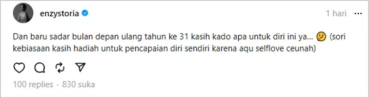 Kebiasaan Enzy Storia Kala Sambut Hari Ulang Tahunnya Mendadak Jadi Inspirasi