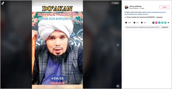 Doa Nathalie Holscher Usai Lepas Hijab Dibongkar Ustaz Derry Sulaiman