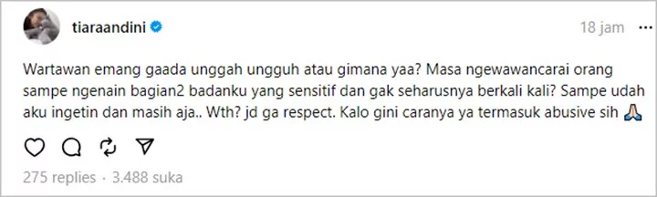 Tiara Andini Meradang Bagian Sensitifnya Tersentuh Oknum Wartawan Kala Wawancara