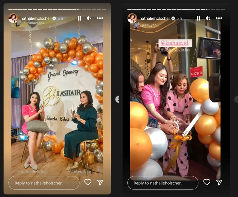 Nathalie Holscher menghadiri grand opening tokonya dengan gaun pendek