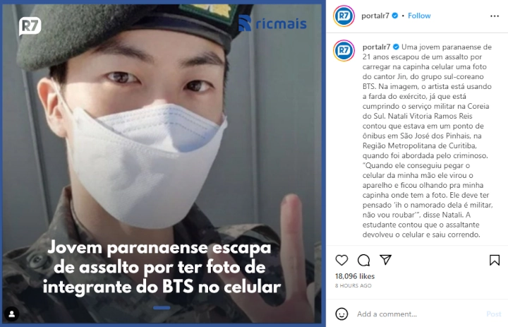 Lagi Wamil, Jin BTS Selamatkan Fans Dari Perampokan