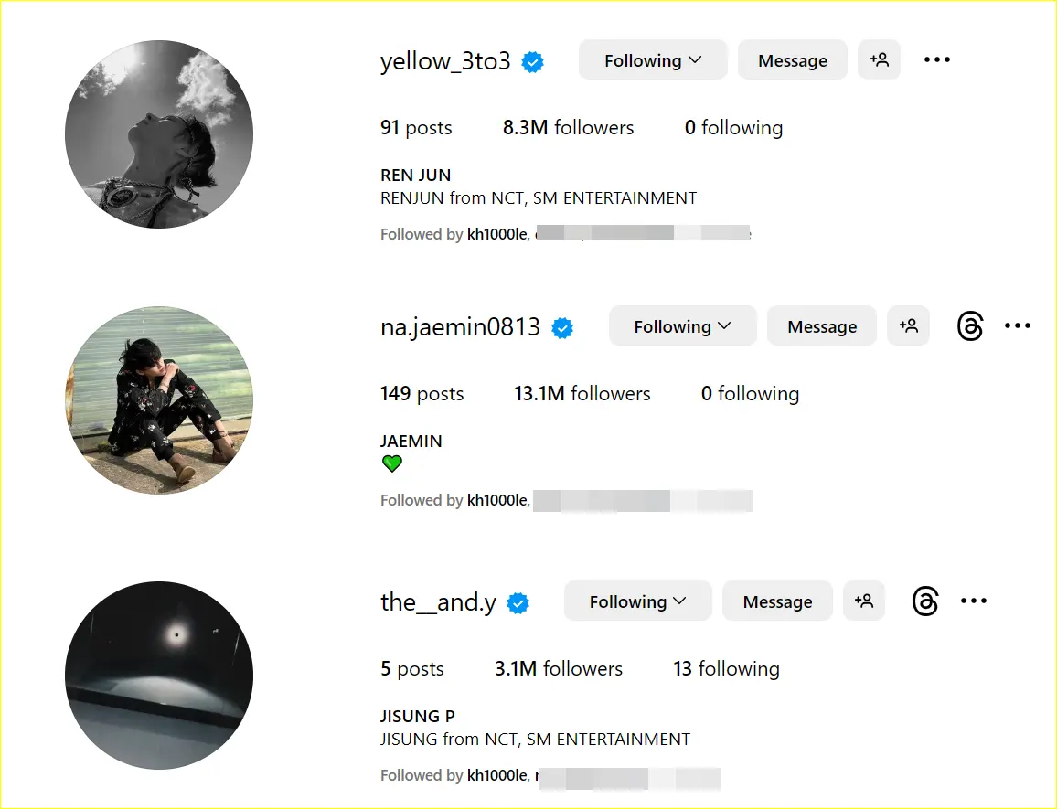 akun Instagram Renjun, Jaemin, dan Jisung