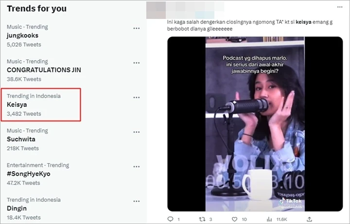 Keisya Levronka Trending Usai Dinilai Tak Beretika Saat Podcast Bersama Marlo