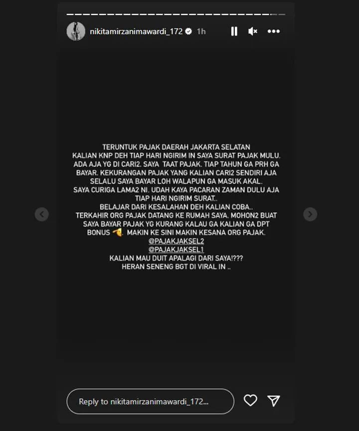 Nikita Mirzani Geram Tiap Hari Dikirimi Tagihan Pajak, Cium Ada Kejanggalan
