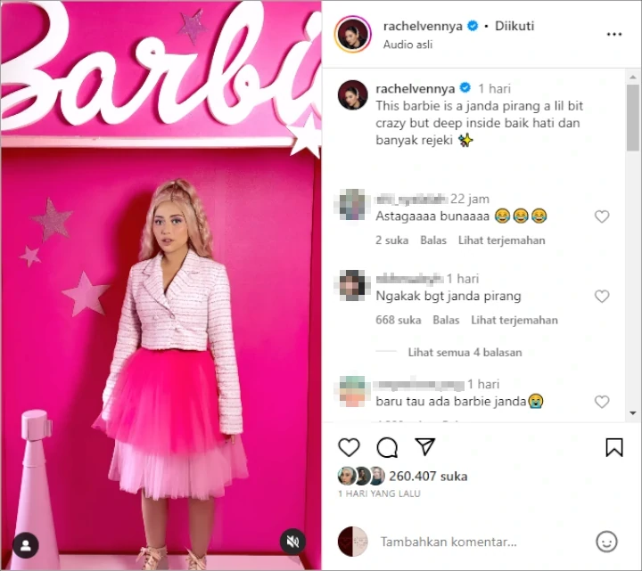 Bertransformasi Jadi Barbie, Rachel Vennya Sebut Dirinya Janda Pirang