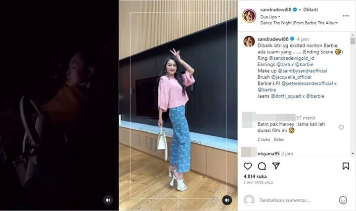 Sandra Dewi Dandan Habis-Habisan Demi Nonton Film \'Barbie\', Sang Suami Malah Ketiduran