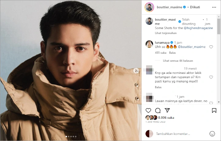 Maxime Bouttier Penuh Pesonadi Pemotretan Majalah, Komen Luna Maya Bikin Heboh