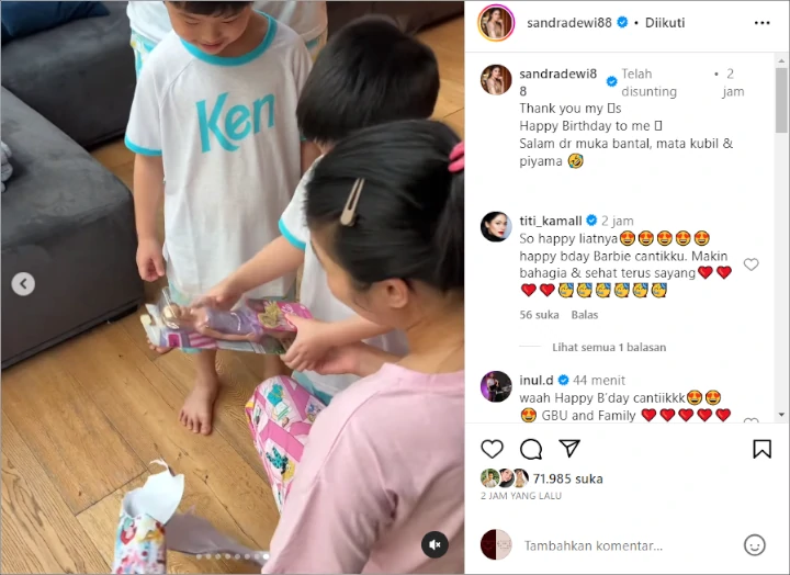 Sandra Dewi Girang Dapat Hadiah Ultah Sederhana Dari Anak, Muka Bantal Dipuji Bagai Bidadari