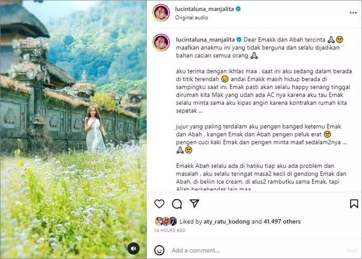 Minta Maaf ke Orangtua, Lucinta Luna Curhat Ikhlas Sedang Berada di Titik Terendah