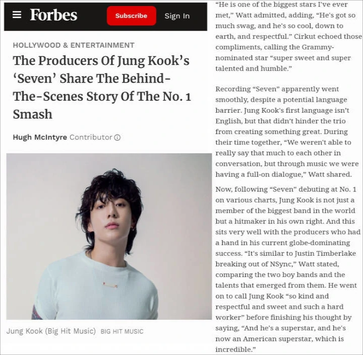 Produser \'Seven\' Bandingkan Jungkook BTS dengan Justin Timberlake yang Tinggalkan NSYNC