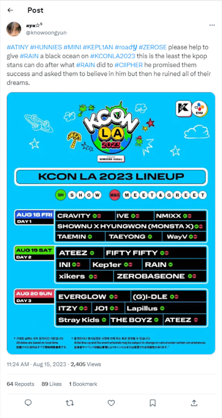 Rain Terancam Dapat Black Ocean di KCON LA Usai Dinilai Tak Becus Jadi Produser