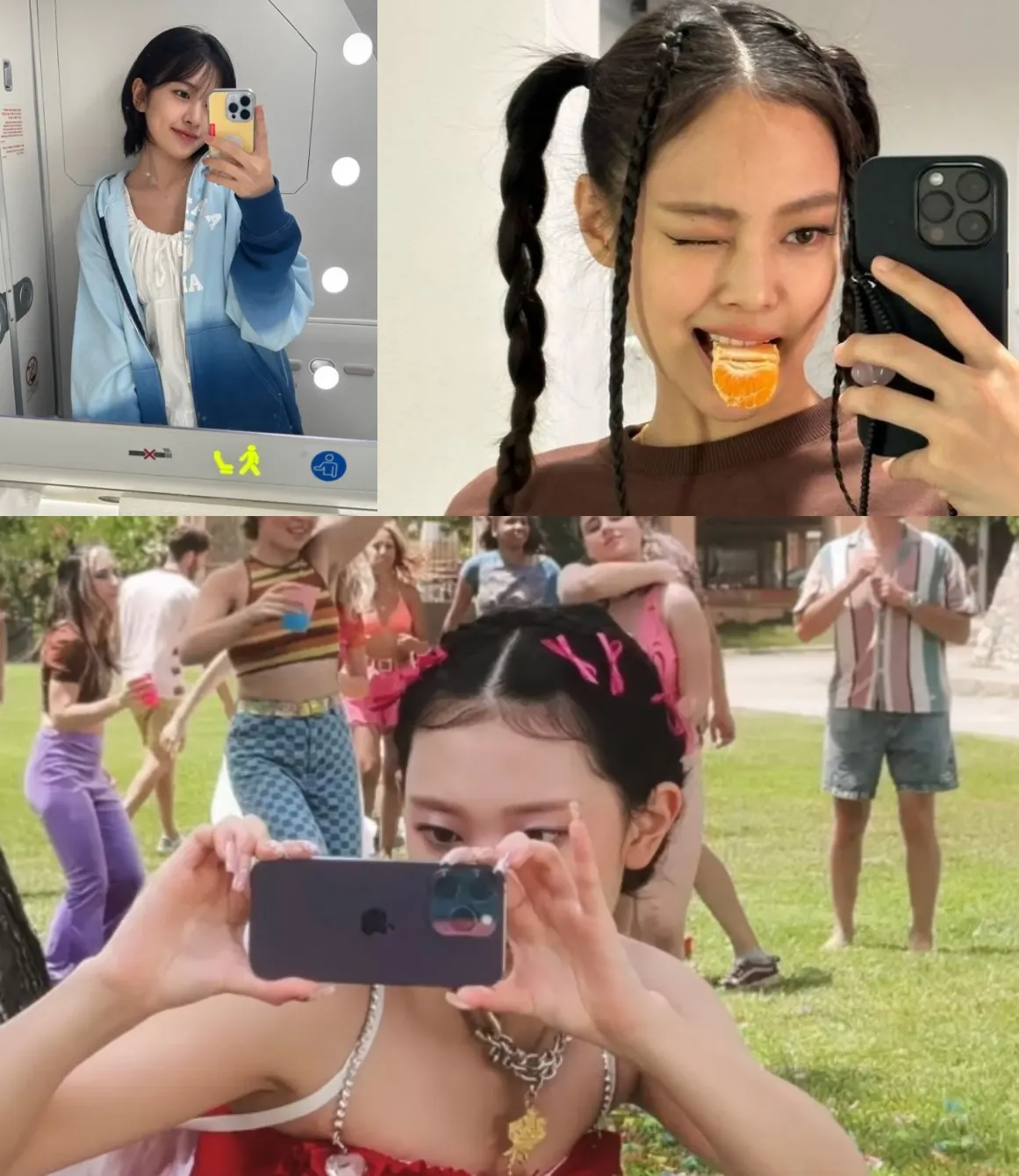 Ahn Yujin IVE, Jennie BLACKPINK, dan Haerin NewJeans dengan iPhone