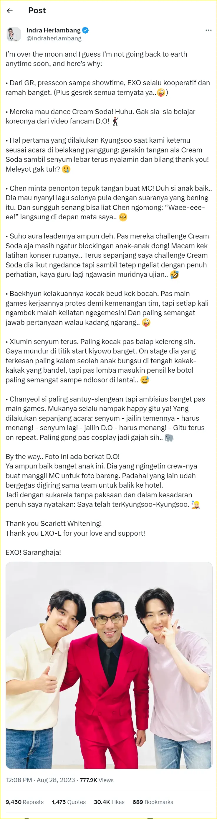 cerita Indra Herlambang terkait dengan EXO