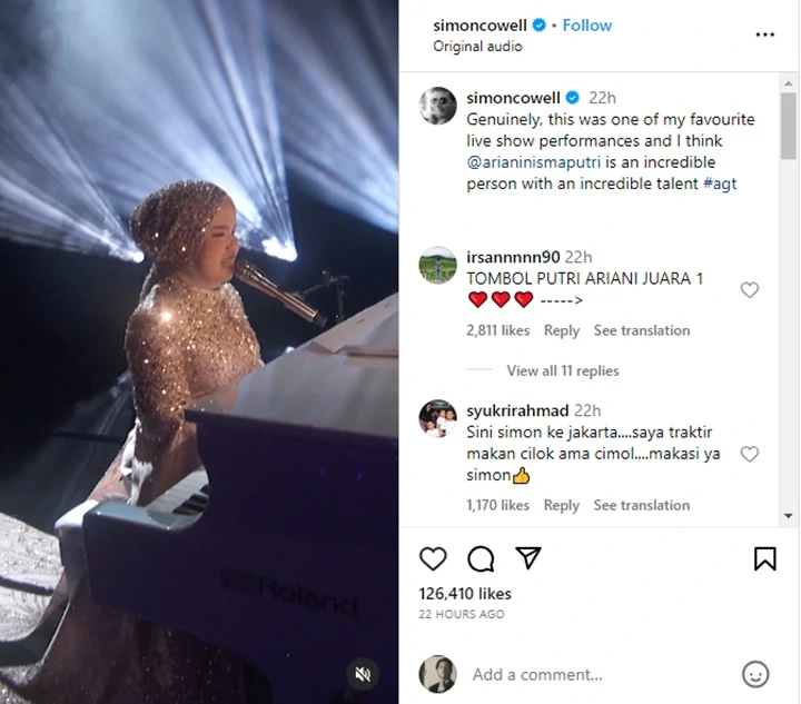 Unggah Penampilan Putri Ariani di \'AGT 2023\', Simon Cowell Ungkap Rasa Bangga