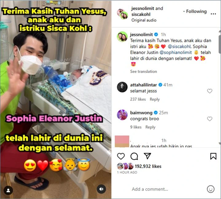 Anak Pertama Sisca Kohl dan Jess No Limit Lahir Dengan Selamat, Namanya Cantik Banget!