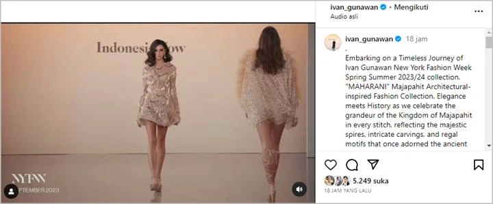 Karya Cantik Ivan Gunawan Terinspirasi Kerajaan Majapahit Melenggang di New York Fashion Week