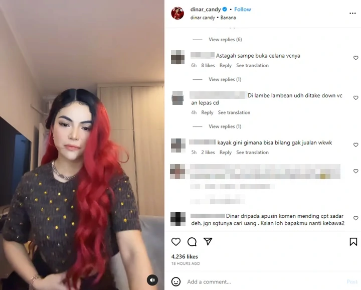 Geger Dinar Candy Diduga Lepas Dalaman Saat Video Call dengan Suami Orang