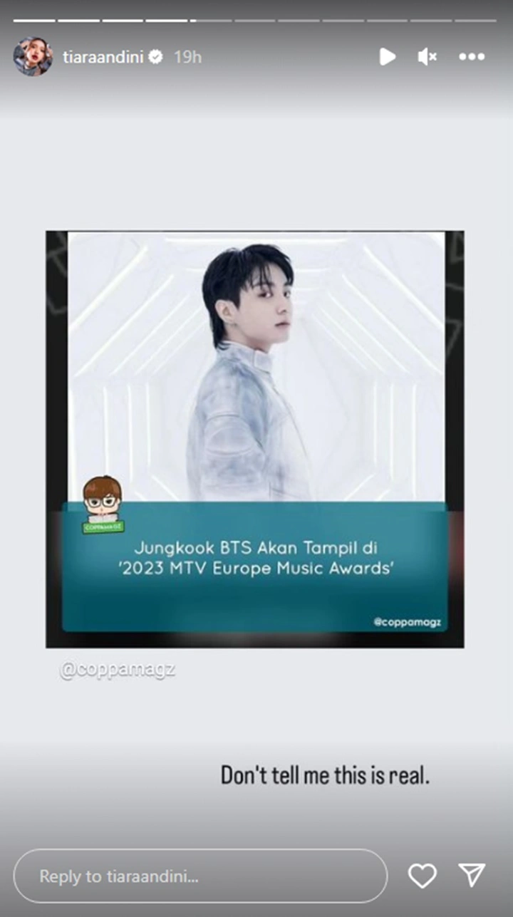 Susul Jungkook BTS Masuk Nominasi MTV EMA 2023, Tiara Andini Speechless Bakal Sepanggung?