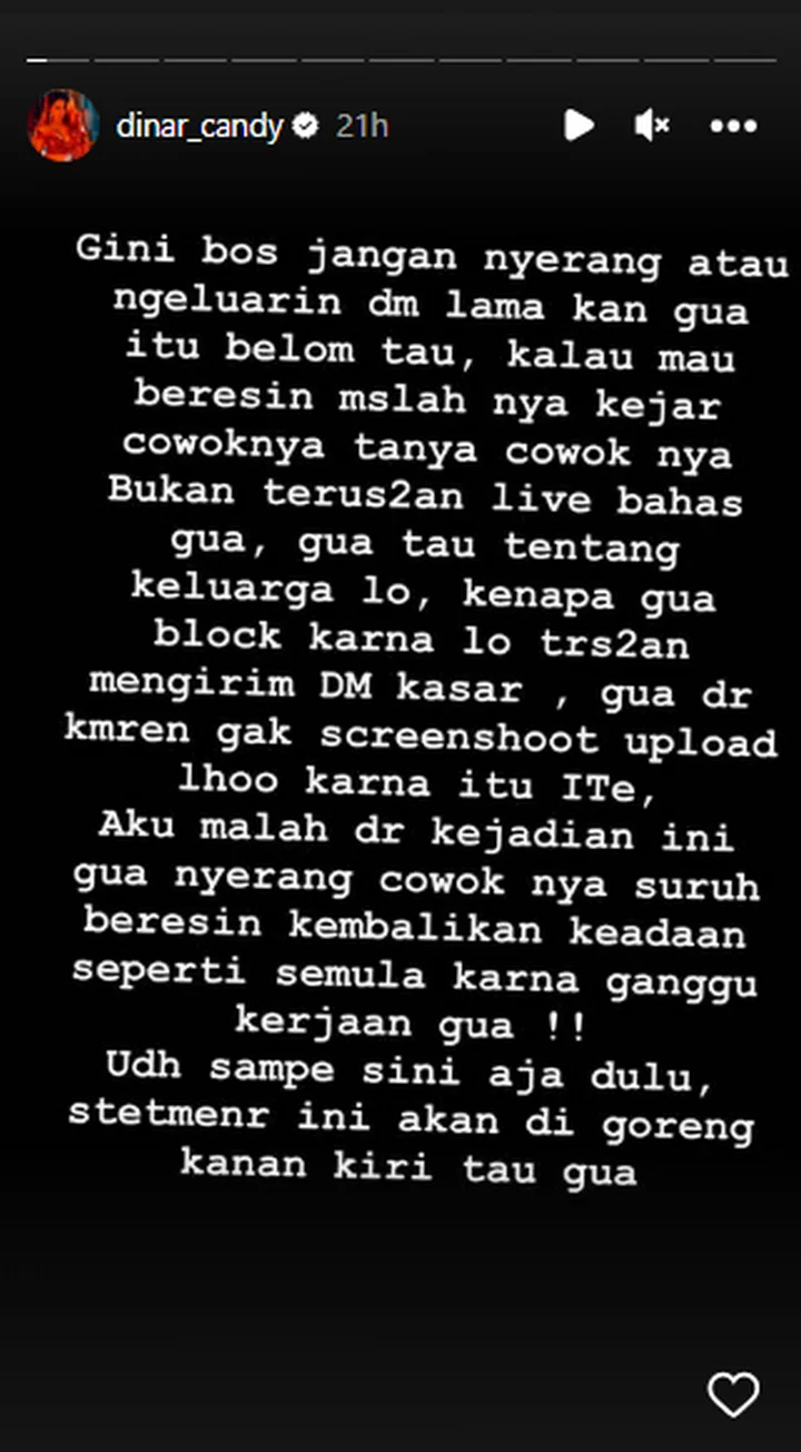 Dinar Candy Murka Minta Berhenti Diserang