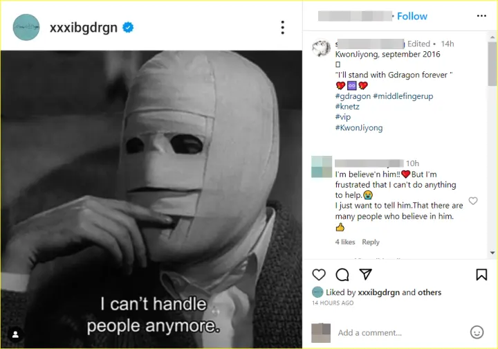 G-Dragon BIGBANG menyukai post dukungan penggemar