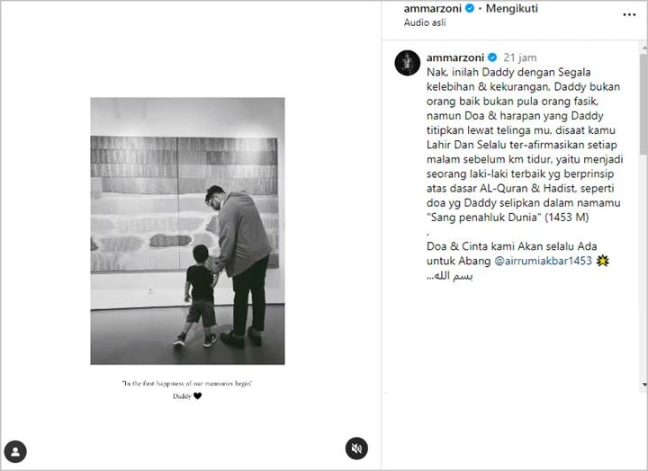 Menyentuh, Ammar Zoni Tulis Pesan Berbeda untuk Kedua Anaknya