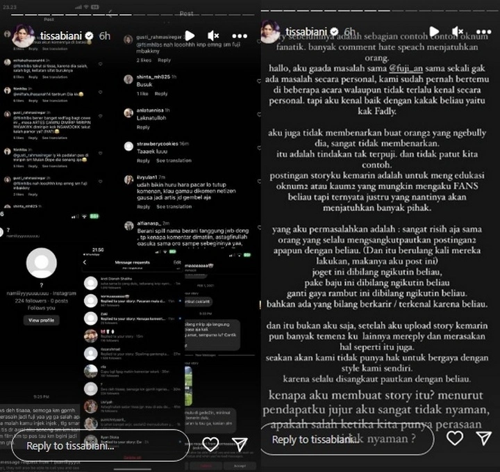 Tissa Biani Soal Oknum Fans Fuji An