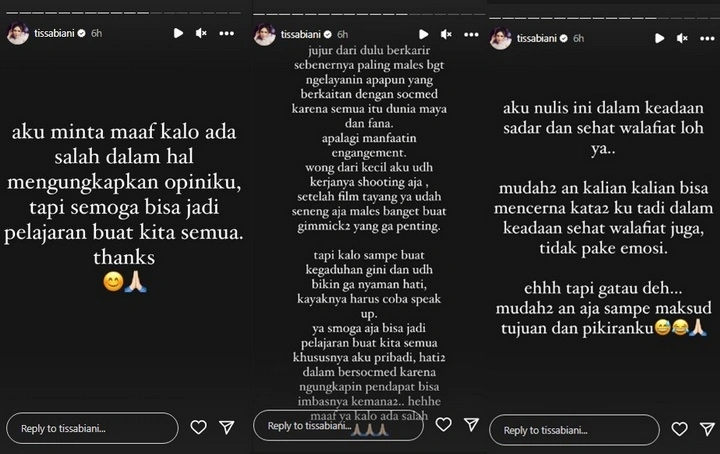 Kalrifikasi Tissa Biani Soal Fuji An