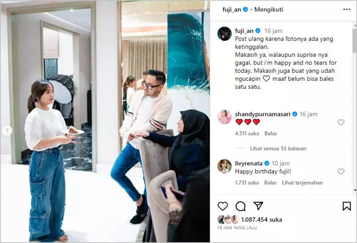 Terungkap Curhatan Fuji An di Balik Foto Nangis Saat Ultah