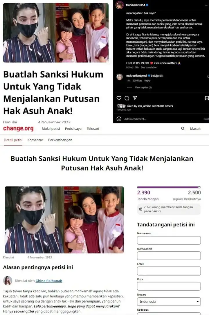 Tsania Marwa Buat Petisi Sanksi Hukum Terkait Hak Asuh Anak