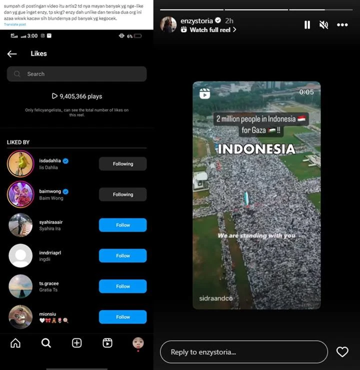 Enzy Storia Pamer Dukungan Buat Palestina Usai Diduga Like Postingan Felicya Angelista