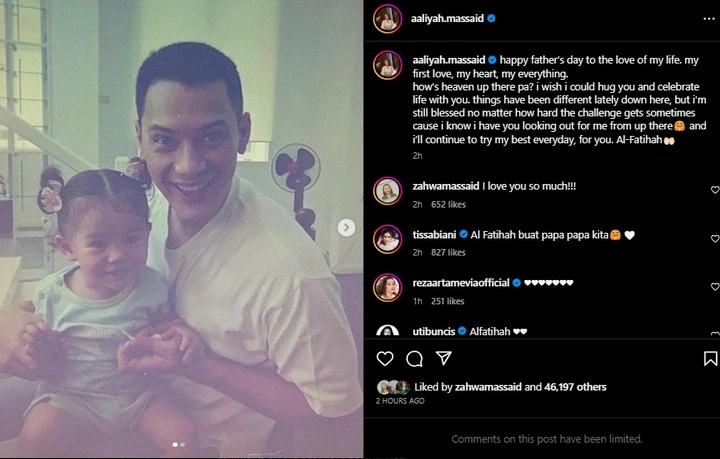 Aaliyah Massaid Ungkap Kerinduan kepada Adjie Massaid di Hari Ayah