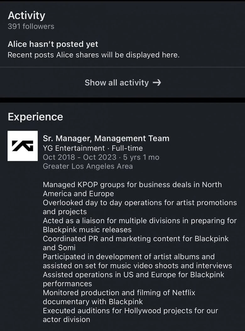 Profil Alice Kang, manajer Lisa