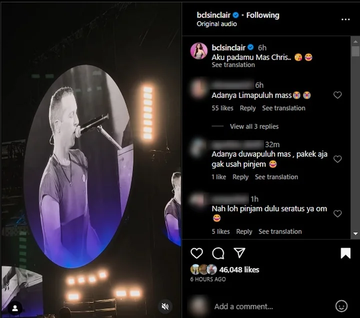 BCL Pamer Video Chris Martin Berpantun di Konser Coldplay Jakarta