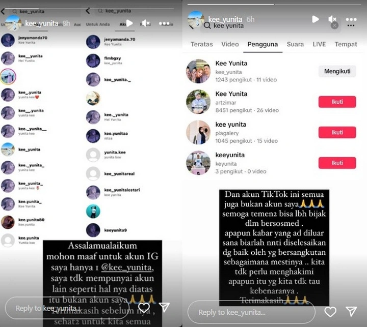 Akun Diduga Asli Milik Teman Wanita Suami Gunawan Dwi Cahyo beri Klarifikasi