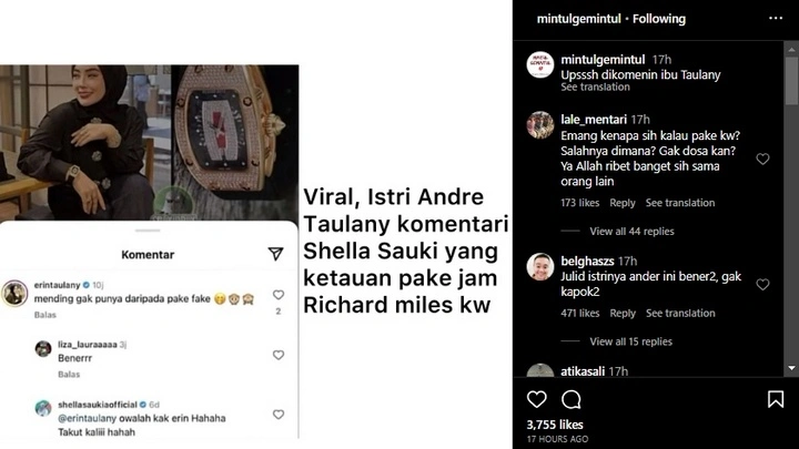 Erin Taulany Sindir Crazy Rich Shella Saukia Pakai Jam Palsu