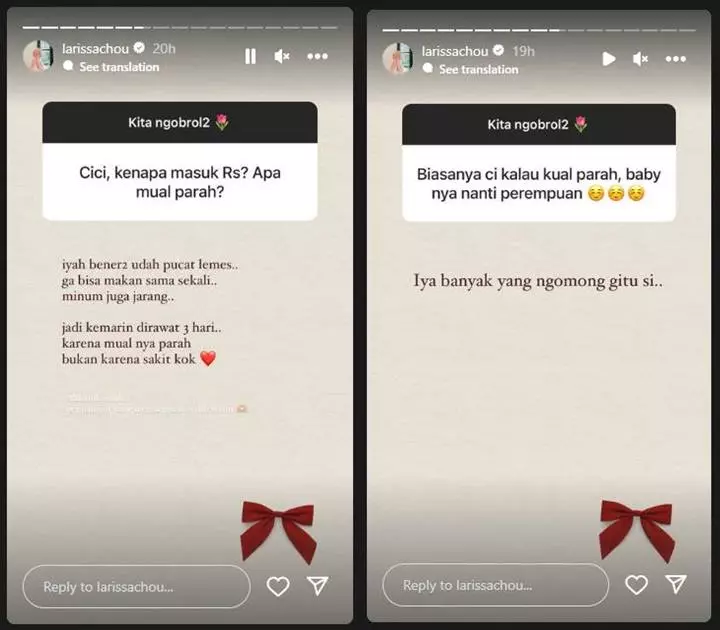 Larissa Chou Butuh Tiga Hari Perawatan RS Imbas Hamil Muda