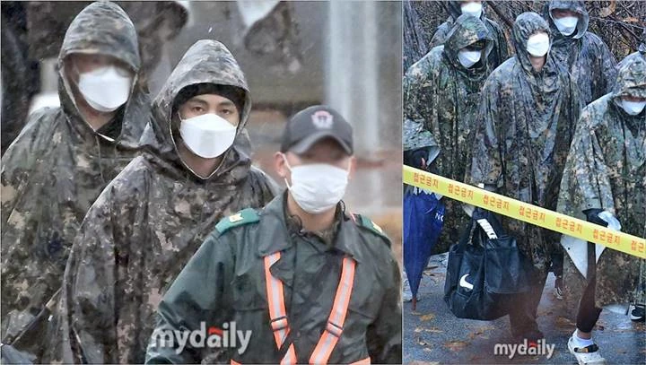 V dan RM BTS di hari pertama wamil