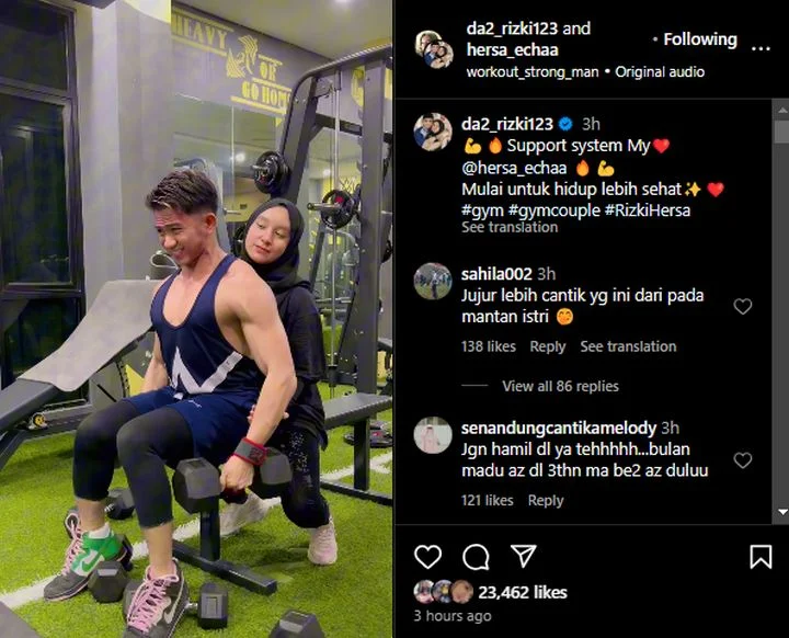 Rizki DA Nge-Gym Bareng Istri Kedua