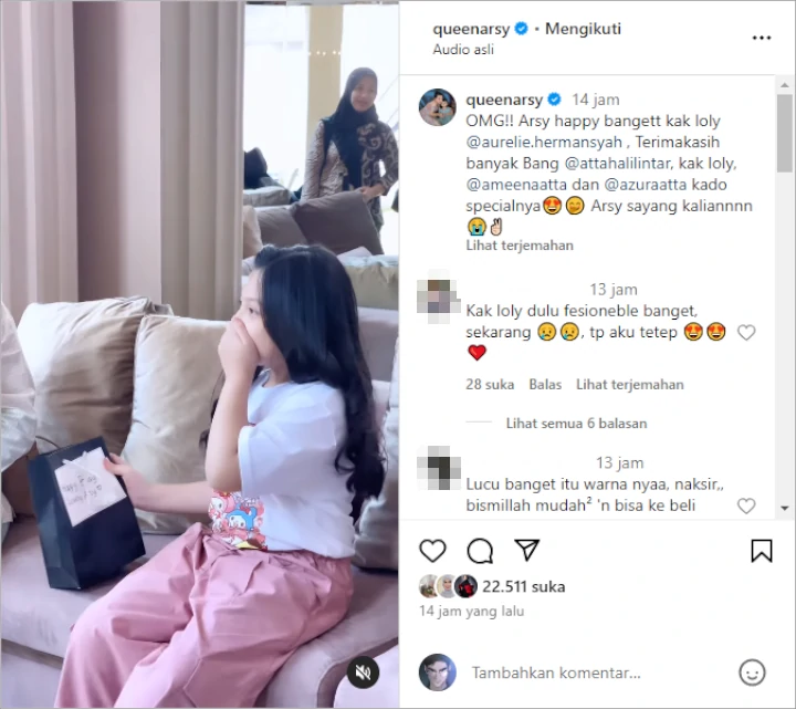 Eskpresi Arsy Putri Ashanty Terima Kado Atta Halilintar dan Aurel hermansyah