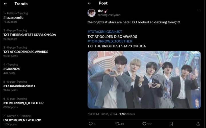 TXT Trending di linimasa Twitter saat muncul di red carpet GDA 2024