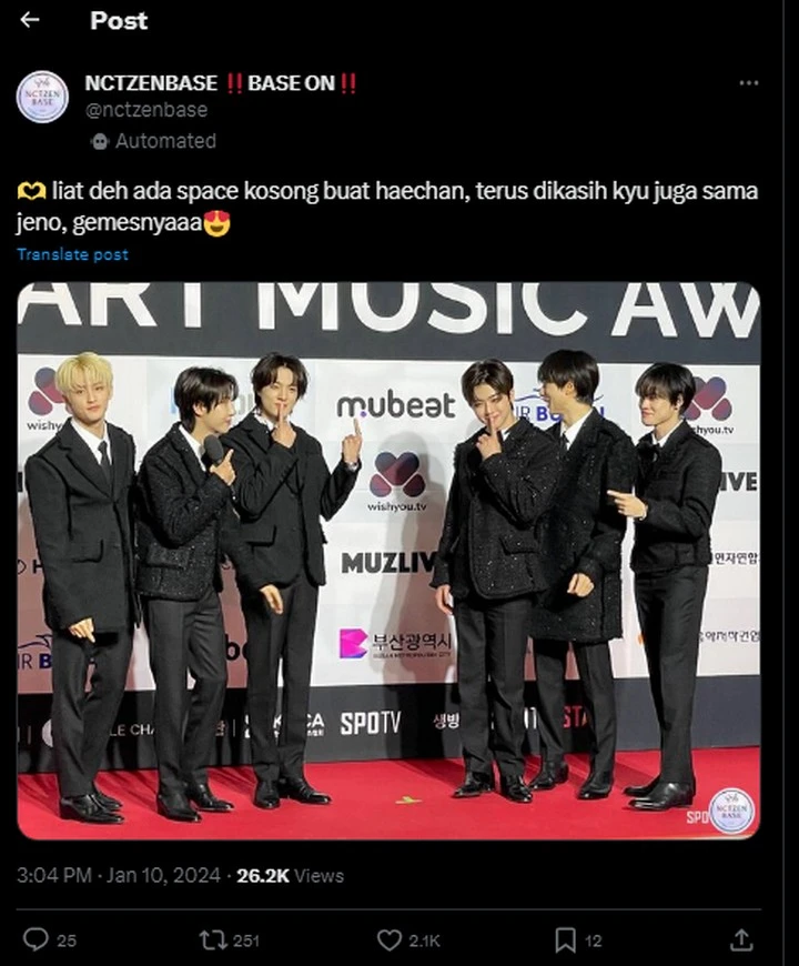 NCT Dream Beri Space untuk Haechan yang absen di CCMA 2023