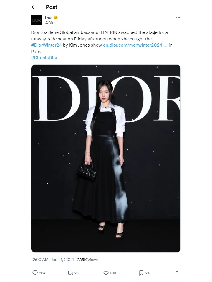 Haerin NewJeans Diduga Dianaktirikan Dior usai Hadiri Paris Fashion Week 2024