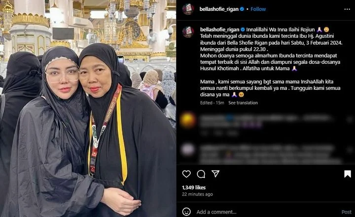 Bella Shofife Umumkan Kabar Duka Sang Ibu Wafat