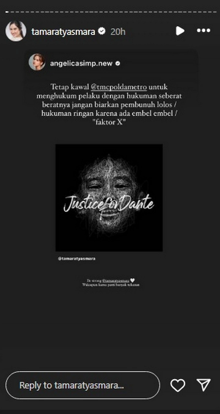 Angelica Simperler Singgung Faktor X di Tengah Kasus Kematian Dante