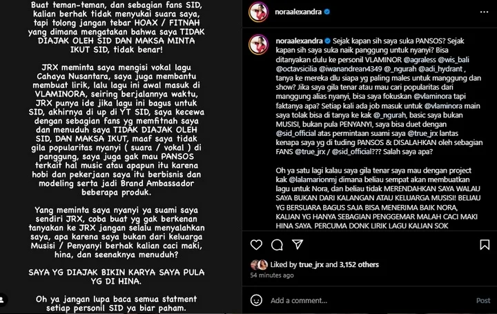 Nora Alexandra Klarifikasi Soal Tudingan Pansos
