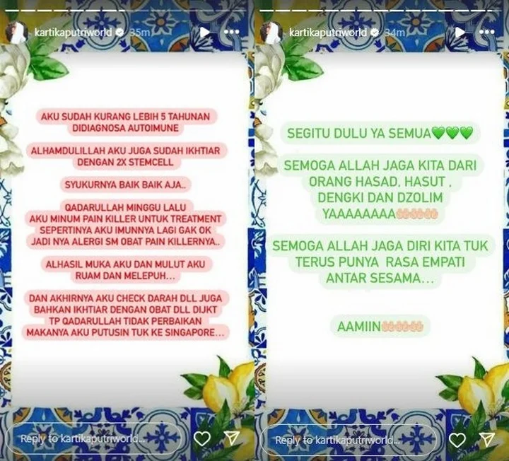 Kartika Putri Jelaskan Soal Penyakitnya