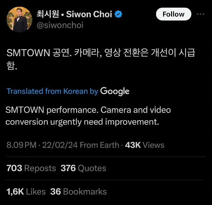Siwon Super Junior Kritik Agensi soal Kinerja Kameramen di SMTOWN 2024